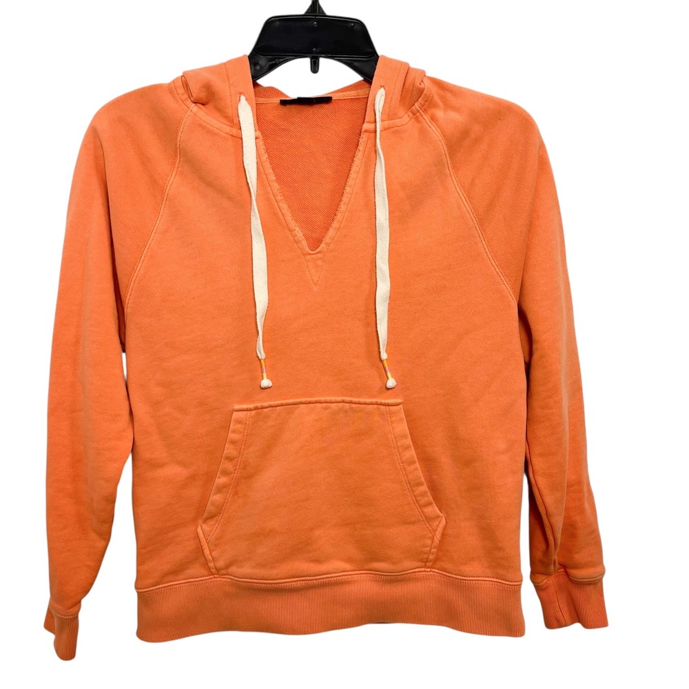 J Crew Orange V Neck Hoodie Pullover Sweatshirt Kangaroo‎ Pocket Drawstring